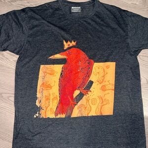 Charcoal Tee with Red Bird Graphic